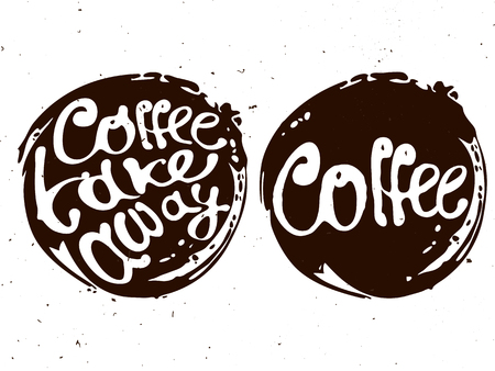 Coffee hand draw circle logo illustration with letteringのイラスト素材