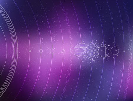 Solar system - planets, comet, satellite of the planets flat illustration with comparative dimensionsのイラスト素材