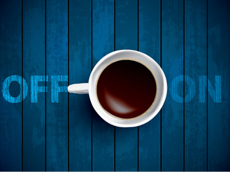 Coffee cup concept - Off and On lettering with muf of cofeeの写真素材