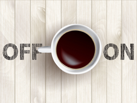 Coffee cup concept - Off and On lettering with muf of cofeeの写真素材