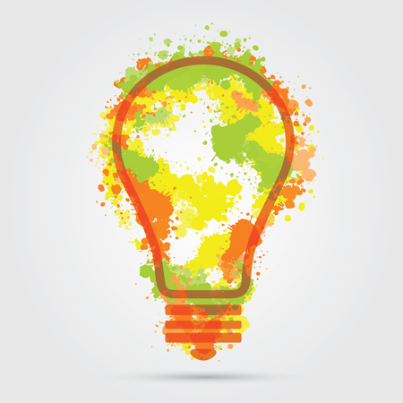 Great new idea concept - bulb with hand draw vector watercolor elements.の写真素材