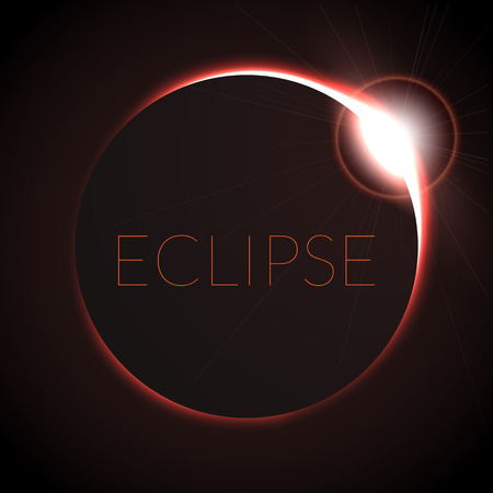 Full eclipse vector illustration. Eclipse with ring of sun in deep space. Full Solar eclipce, dark colorsのイラスト素材