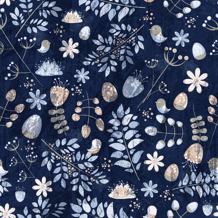 Light fresh seamless pattern with birds, leaves, flowersの写真素材