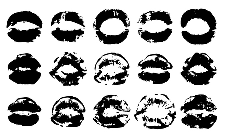 Real Lips silhouette collection, lips print and mark on paperのイラスト素材