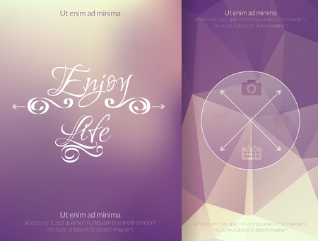Triangle and blured abstract background and lettering Enjoy your life. Vector geometrical patternの写真素材