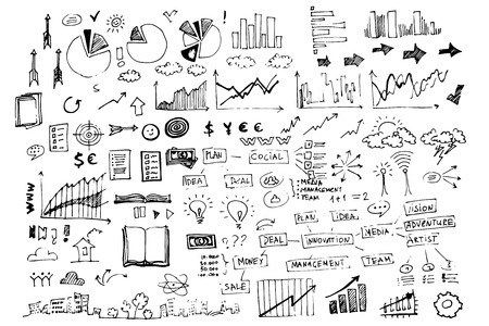 business doodle vector illustration. Icon and hand drawn elementsのイラスト素材