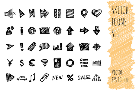Hand draw doodle business icon set. collection of business icons, sketched elementsのイラスト素材