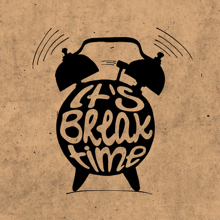 Hand draw Alarm clock illustration with lettering about break time. Relax and holiday reminder in sketched alarm clock.の写真素材