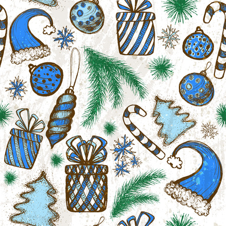 Merry Christmas seamless pattern with sketched elementsのイラスト素材