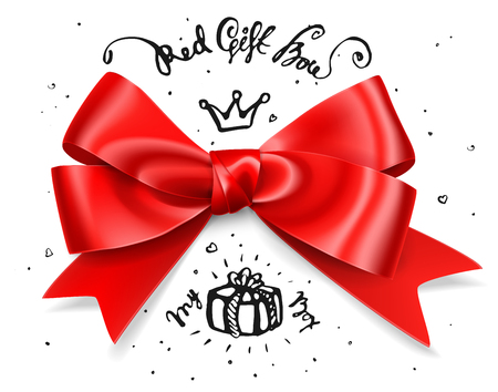 Red gift bow, satin isolated red glamour bow for birthday and christmas giftboxのイラスト素材