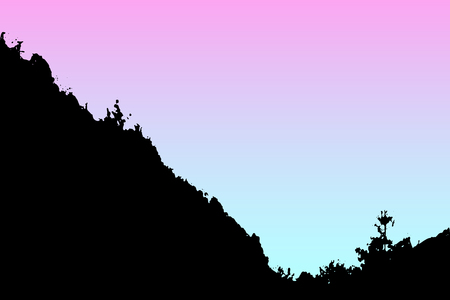 Vector landscape silhouette. Realistic trees, woods, hills and mountain silhouettes on night and evening sky. Outdoor nature sceneのイラスト素材