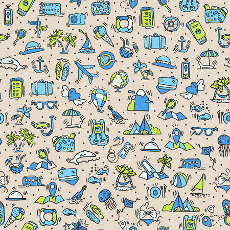 Travel and summer seamless patternのイラスト素材