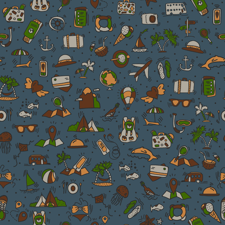 Travel and summer seamless patternのイラスト素材