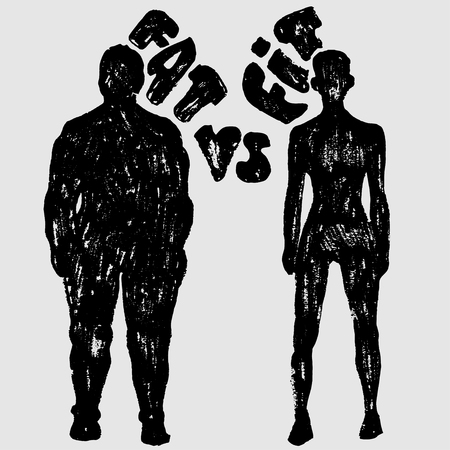 Fat vs Fit vector woman silhouette.Comparison conceptのイラスト素材
