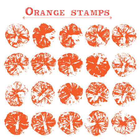 Set of lemon fruit stamp. Lemon marks on paper. Lemon silhouette isolated on white background, marks of tropical fruits.のイラスト素材