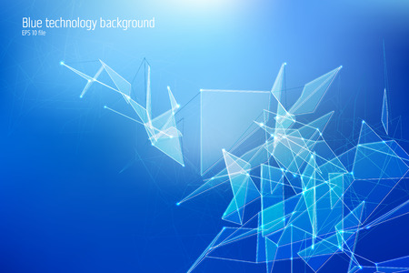 Technology triangle, line and dot concept. Abstract futuristic triangular background, vector illustrationのイラスト素材