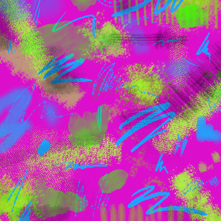 Abstract Neon geometrical 80s and 90s hand draw glamour pattern with neons colors. Neon Watercolor brush paint glam pattern for girls. Modern retro neon pattern with watercolor lines, dots. Glamour neon backgroundの写真素材