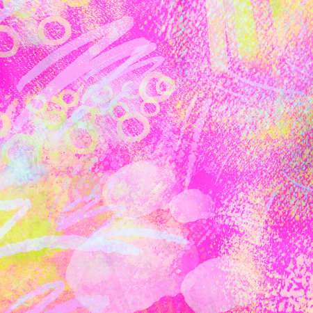 Abstract Neon geometrical 80s and 90s hand draw glamour pattern with neons colors. Neon Watercolor brush paint glam pattern for girls. Modern retro neon pattern with watercolor lines, dots. Glamour neon backgroundの写真素材