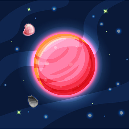 Venus vector cartoon illustration. Red and pink planet Venus of Solar system in dark deep blue space, isolated on blue backgroundのイラスト素材