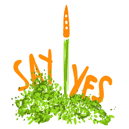 Illustration of the concept of a healthy lifestyle. Carrots with a halms, taking off like a rocket with lettering about Say Yes to healthy lifestyle. Starting new healthy life concept isolated on white background.のイラスト素材