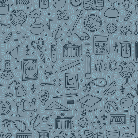 Back to school pattern with school elements and decorative details. Welcome back to school seamless background in hand draw style, cartooning elements and cute design for kids. Back to school patternのイラスト素材