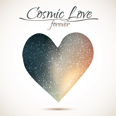 Cosmic love concept, heart with night sky and stars. Love card illustrationのイラスト素材