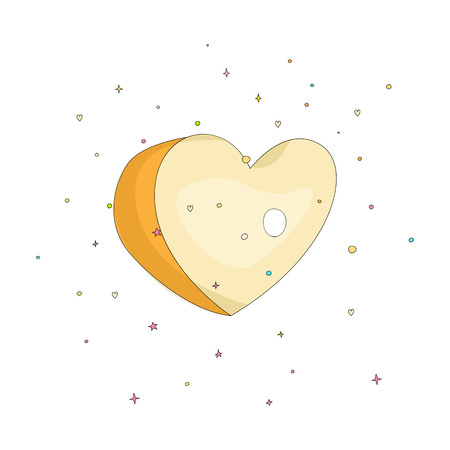 Yellow simple heart icon. Fun cartoon romantic heart with decoration elements on background. Simple heart cartoon icon, symbol of love isolated.のイラスト素材