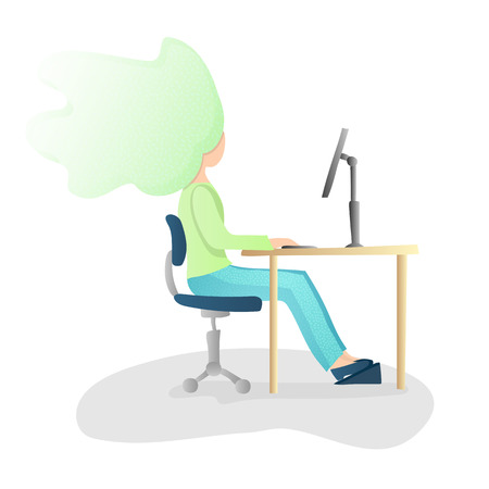 Ergonomic, healthy Correct sitting Spine Posture. Healthy Back and Posture Correction illustration. Office Desk Posture. Curvature of Spine with Good Position sitting when working at Computer, vectorのイラスト素材
