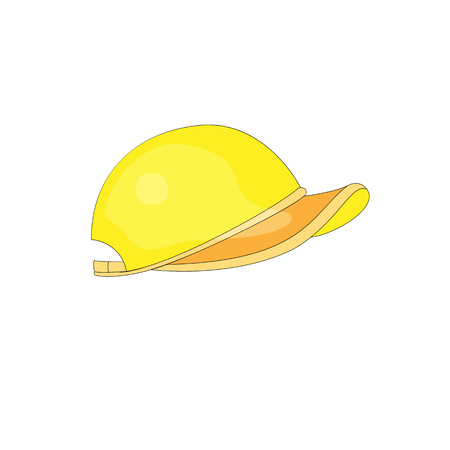 Cartoon fun yellow baceball cap icon vector. Yellow funny sport cap. Cute sport hat illustrating yelow color on white backgtound. Yellow cartoon cap icon isolated.のイラスト素材