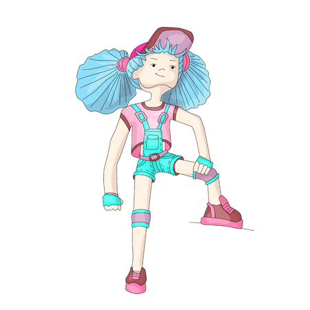 Youn girl vector cartoon hand draw illustration. Teenage young girl in bright colors, rebel girl illustration. Young rebel girlのイラスト素材
