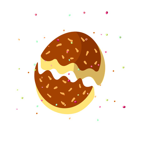 Cute cartoon chocolate biscuit, cookie on white background with sprinkles. Chocolate cookies, cartoon vector illustration. Chocolate biscuit with sprinkles, funny cartoon styleのイラスト素材