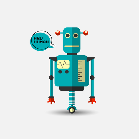 Retro vintage funny vector robot icon in flat style isolated on grey background. Vector vintage illustration of flat Chatbot icon. Customer support service chat bot. Cute cartoon retro robot iconのイラスト素材