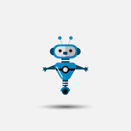 Funny vector robot icon in flat style isolated on grey background. Cute flat Vector illustration of Chatbot icon, vintage friendly AI robot. Customer support service chat bot. Cute cartoon robot icon isolated on greyのイラスト素材