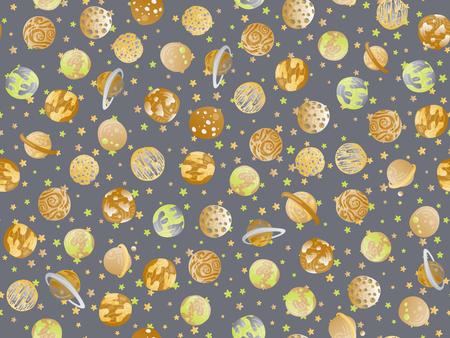 Cute cartoon astronomy seamless pattern. Background with colored solar system planet and exo planets, asronomical, astronomy cute pattern. Back to school astronomy seamless patternのイラスト素材