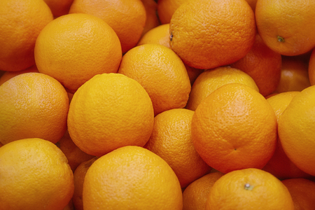 Fresh mandarin oranges texture. Fresh oranges lying on the counter - orange and tangerine texture with round oranges and tangerinesの写真素材