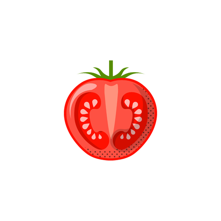 Fresh juicy vegetable - tomato vector icon isolated on white background. tomato icon, flat style, vegetable vector illustration. Healthy food single object - isolated tomato.のイラスト素材