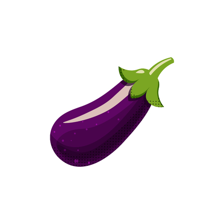 Fresh juicy fruit - eggplant vector icon isolated on white background. eggplant icon, flat style, vegetable vector illustration. Healthy food single object - isolated eggplant.のイラスト素材