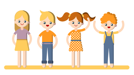 Flat vector cartoon child illustration. Boys and girls flat illustration - collection isolated on white background. Kids character flat illustrationのイラスト素材