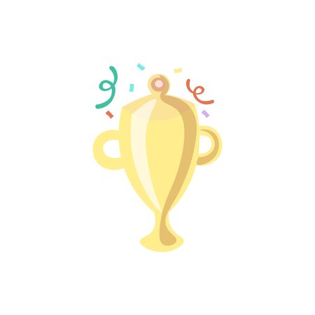 Trophy Cup Vector Flat cartoon Icon with celebration sparkles and ribbons. Award icon on white background for app, graphic and web design, cartoon elementのイラスト素材