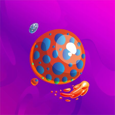 Space fantasy planet, asteroid, moon, fantastic world game vector cartoon icon, illustration. Color asteroid and planet, illustration fantastic universe cartoon planets. Fantasy colorful planet with cosmic elementsのイラスト素材