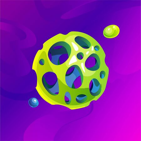 Space fantasy planet, asteroid, moon, fantastic world game vector cartoon icon, illustration. Color asteroid and planet, illustration fantastic universe cartoon planets. Fantasy colorful planet with cosmic elementsのイラスト素材