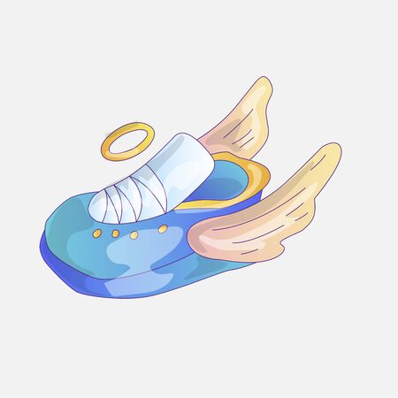 Cute cartoon sneakers icon. Sneaker sticker, icon, little girl and princess cartoon illustration. Sneaker with wings and saint halo. Cute sneakers illustration with little girl fashion elements.のイラスト素材