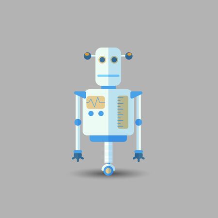 Retro vintage funny vector robot icon in flat style isolated on grey background. Vector vintage illustration of flat Chatbot icon. Customer support service chat bot. Cute cartoon retro robot iconのイラスト素材