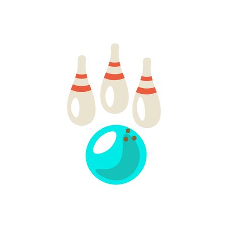 Bowling cute cartoon vector icon illustration. Bowling ball and bowling skittle on white backgroundのイラスト素材