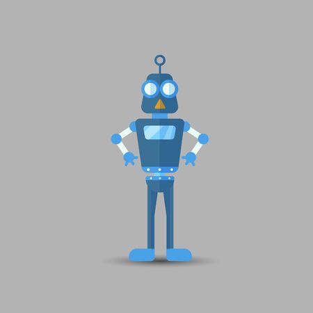 Retro vintage funny vector robot icon in flat style isolated on grey background. Vector vintage illustration of flat Chatbot icon. Customer support service chat bot. Cute cartoon retro robot iconのイラスト素材
