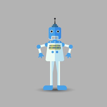 Retro vintage funny vector robot icon in flat style isolated on grey background. Vector vintage illustration of flat Chatbot icon. Customer support service chat bot. Cute cartoon retro robot iconのイラスト素材