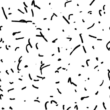 Abstract art seamless pattern, created by dry ink brush. Textured black lines and dots in simple abstract pattern on white background. Black and white abstract art backgroundのイラスト素材