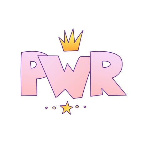 Word Power with crown and stars, isolated on white background. Girl power, Woman power concept in cartoon cute style. Blue lettering about Girl powerのイラスト素材
