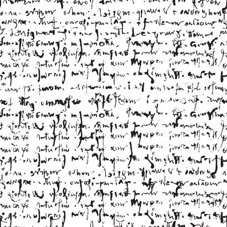 Abstract black and white repeatable seamless pattern with tracery of abstract hand lettering, handwriting in a medieval manner, written by old penのイラスト素材