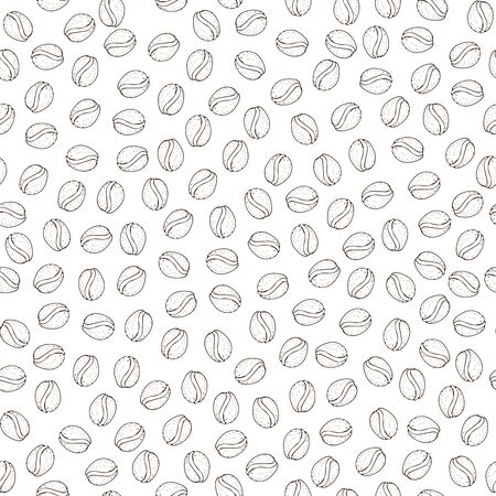 Vector hand drawn pattern of coffee seeds. Coffee beans seamless pattern on white background. Seamless coffe background with bean and seed of cafe. Simple coffee pattern with light textureのイラスト素材